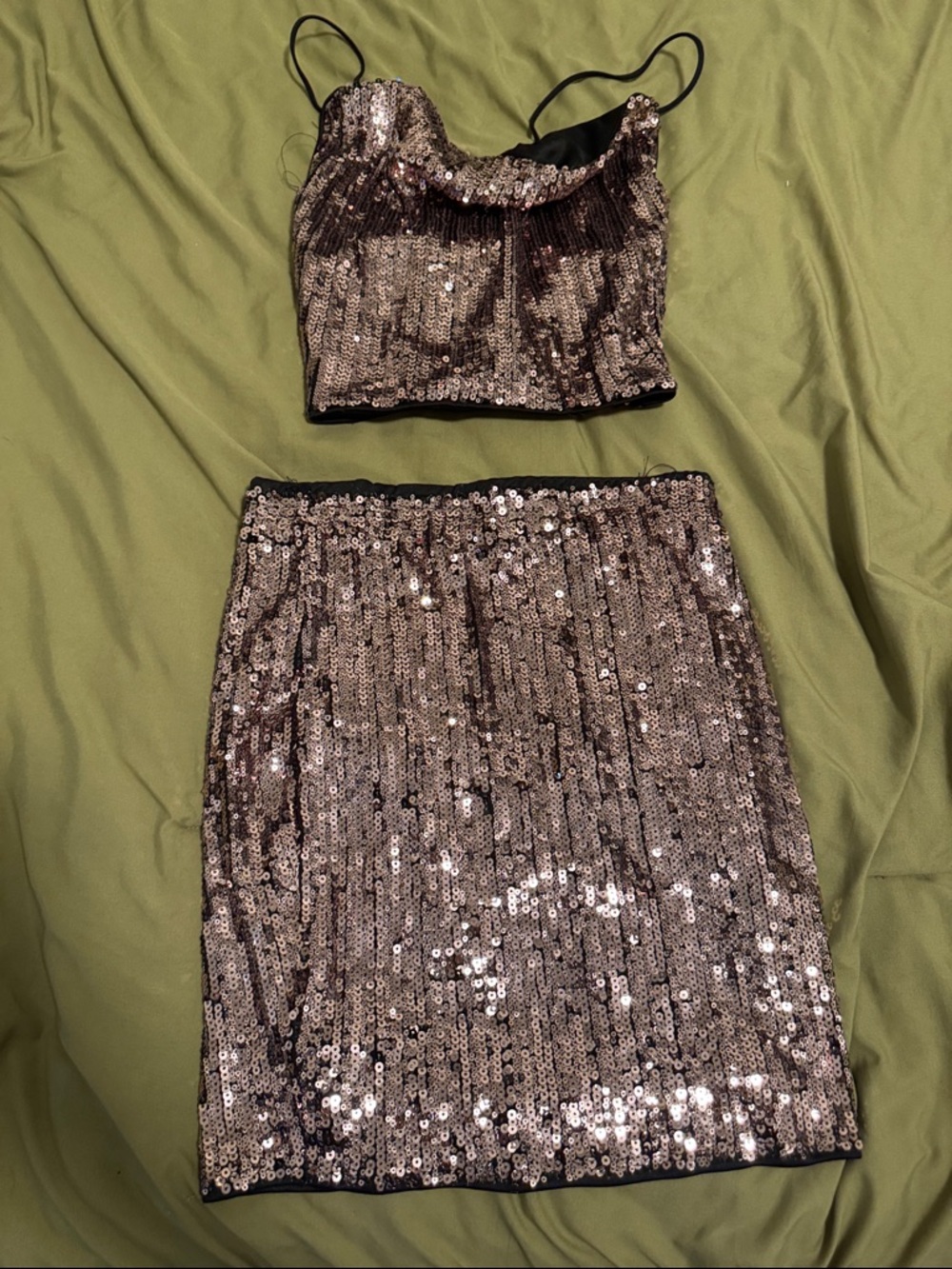 Haute Monde Rose Gold Sequin Pencil Skirt